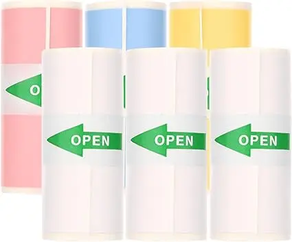 0900-022 mafiti 6 rollos de papel de impresora térmica autoadhesivos (3 rollos blancos y 3 rollos coloridos), compatible con X6 Mini impresora portátil de bolsillo, 2.244 x 0.984 in